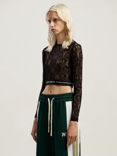 Palm Angels Classic Logo Lace Top In Green