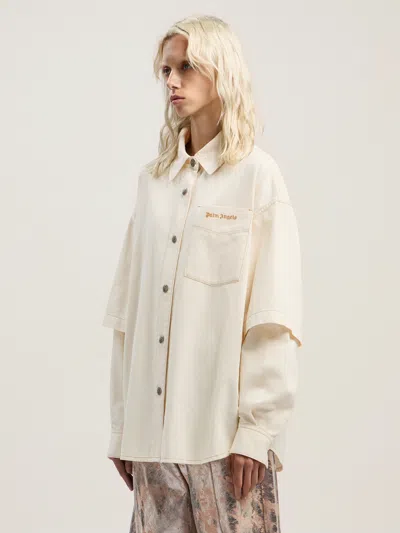 Palm Angels Hybrid Denim Overshirt In Neutral
