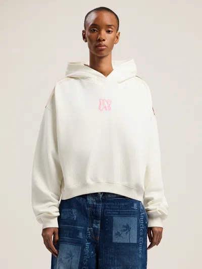 Palm Angels White Sweatshirt With Pink Embroidered Logo
