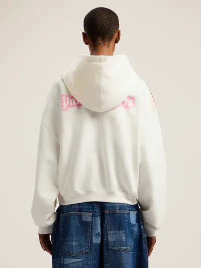 Palm Angels White Sweatshirt With Pink Embroidered Logo