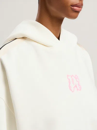 Palm Angels White Sweatshirt With Pink Embroidered Logo