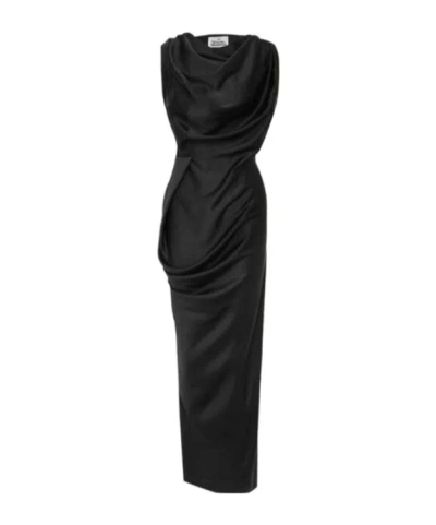 Vivienne Westwood Floor-length Satin Draped Dress With Side Slit In Black