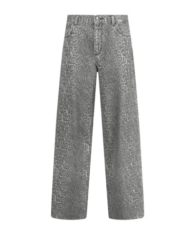 Liu •jo Animal Print Jeans With Pockets And Strass In Gray