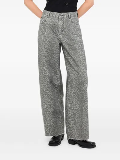 Liu •jo Animal Print Jeans With Pockets And Strass In Gray
