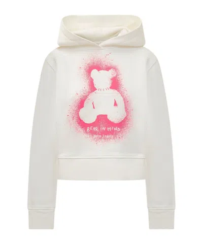Palm Angels White Cotton Hooded Sweatshirt In Multi