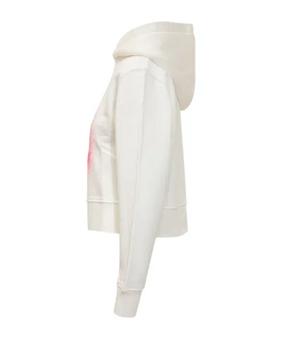 Palm Angels White Cotton Hooded Sweatshirt In Multi