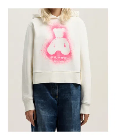 Palm Angels White Cotton Hooded Sweatshirt In Multi