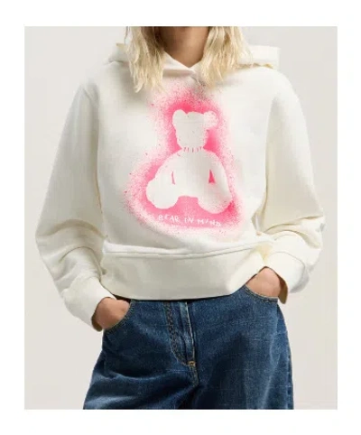 Palm Angels White Cotton Hooded Sweatshirt In Multi