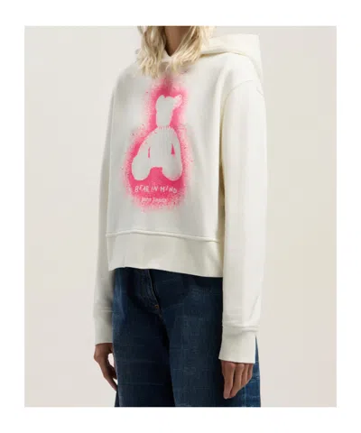 Palm Angels White Cotton Hooded Sweatshirt In Multi