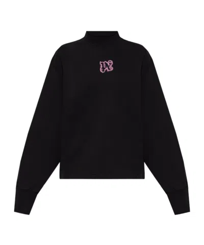 Palm Angels Long Sleeve Mock Neck Knitwear Top In Black