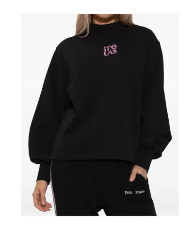 Palm Angels Long Sleeve Mock Neck Knitwear Top In Black