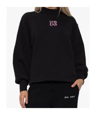 Palm Angels Long Sleeve Mock Neck Knitwear Top In Black