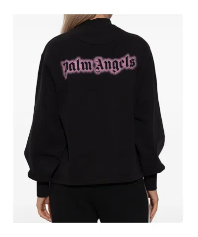 Palm Angels Long Sleeve Mock Neck Knitwear Top In Black