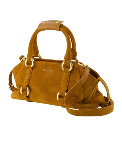 Alexander Mcqueen Mcqueen Small Farringdon Suede Satchel In Brown