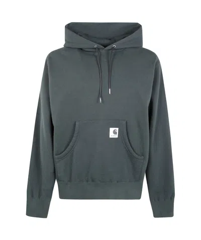 Sacai X Charhartt Wip Logo Patch Drawstring Hoodie In Green