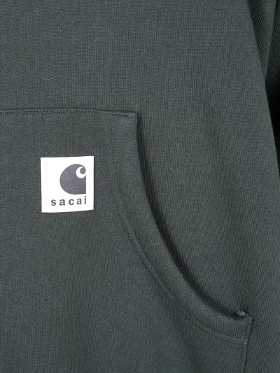 Sacai X Charhartt Wip Logo Patch Drawstring Hoodie In Green