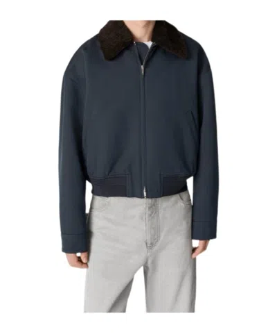 Bottega Veneta Silk And Cotton Twill Bomber Jacket In Blue