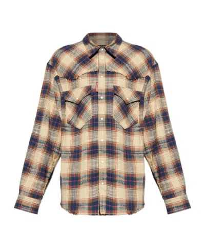 Dsquared2 Plaid Button-down Shirt With Chest Pockets In Multi