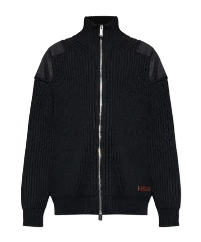 Dsquared2 Zip Shoulder-panel Cardigan In Black
