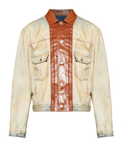 Dsquared2 Leather-panel Jacket In Brown