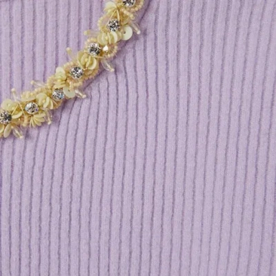 Gucci Cardigan En Laine Feutrée Côtelée Avec Broderie In Purple