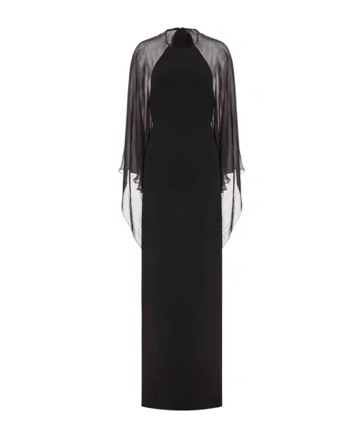 Alberta Ferretti Long-sleeve Chiffon Cape Backless Maxi Dress In Black
