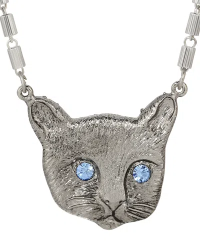 2028 Cat Face Crystal Stone Necklace In Blue