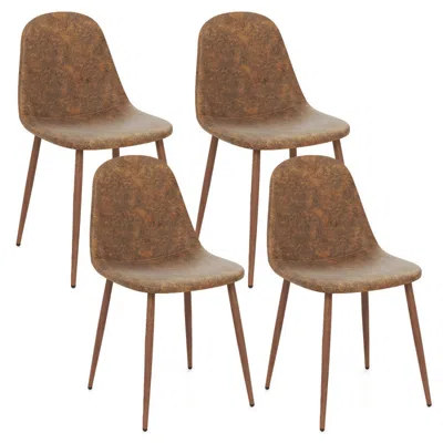 Hivvago Dining Chair Set Of 4 Faux Pu Leather Upholstered Kitchen Chairs With Metal Legs In Brown