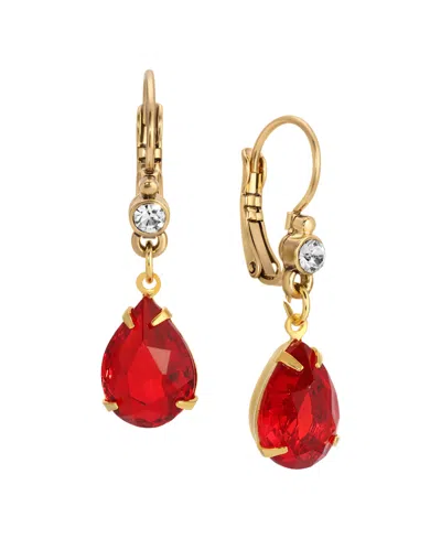 2028 Gold-tone Red Teardrop Crystal Earrings In Red