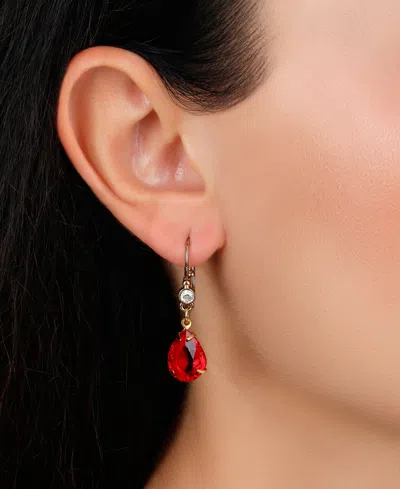 2028 Gold-tone Red Teardrop Crystal Earrings In Red