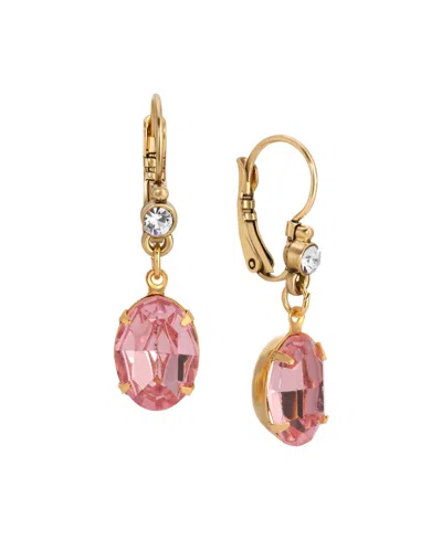 2028 14k Gold Dipped Pink Oval Drop Earrings In Pink