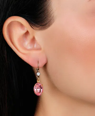 2028 14k Gold Dipped Pink Oval Drop Earrings In Pink