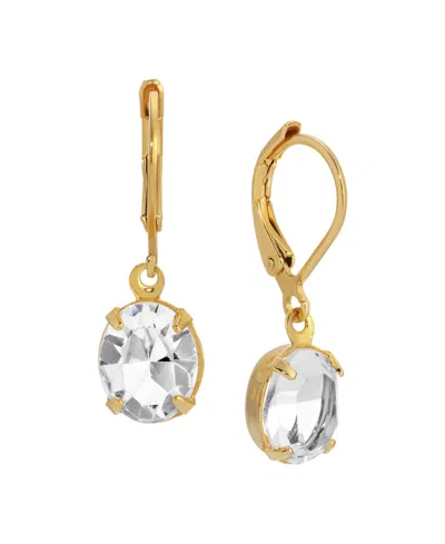 2028 Gold Tone Crystal Drop Leverback Earring In White