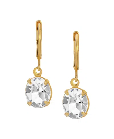 2028 Gold Tone Crystal Drop Leverback Earring In White