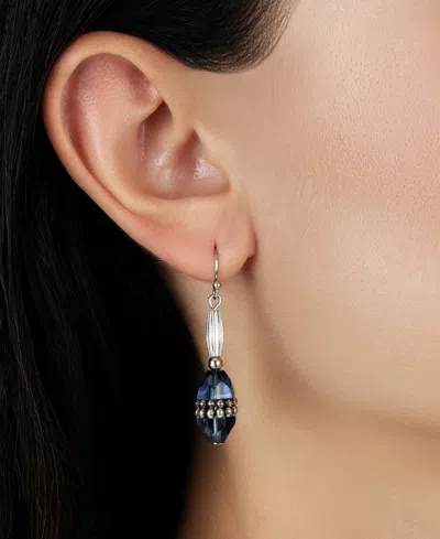 2028 Silver Tone Blue Bead Drop Earrings In Blue