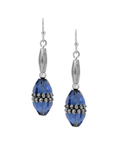 2028 Silver Tone Blue Bead Drop Earrings In Blue