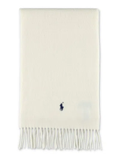 Polo Ralph Lauren Wool Scarf With Fringe Trim And Logo In Neutral
