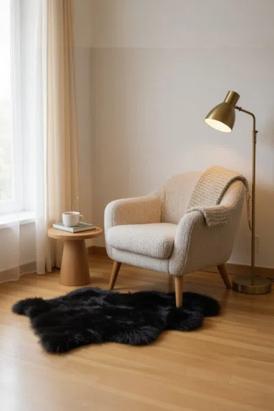 Infinity Leather Genuine Black Sheepskin Silky Natural Soft Fluffy Real Wool Rug In Black