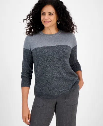Style & Co Women's Cotton Colorblocked Pullover Sweater, Macy's Exclusive In Gray
