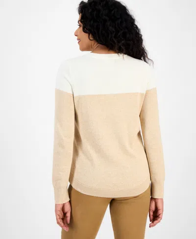 Style & Co Women's Crewneck Cotton Colorblocked Sweater, Created For Macy's In Neutral