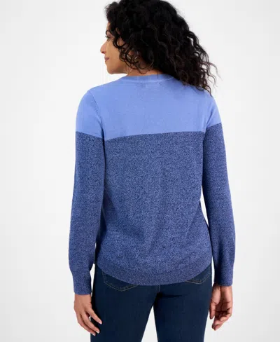 Style & Co Women's Cotton Colorblocked Pullover Sweater, Macy's Exclusive In Blue