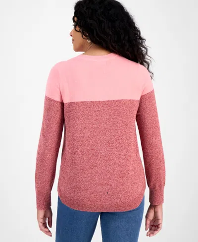 Style & Co Women's Cotton Colorblocked Pullover Sweater, Macy's Exclusive In Pink