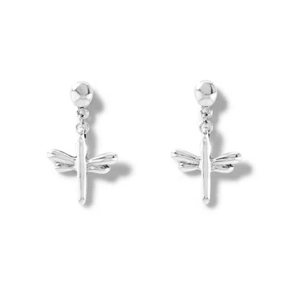 Unode50 Minimal Dragonfly Earrings In Silver