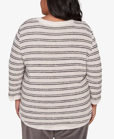Alfred Dunner Plus Size Calm Luxe Eyelash Striped Knit Top In Gray