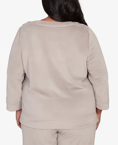 Alfred Dunner Calm Luxe Womens Plus Boat Neck Long Sleeve Sweatshirt In Multi