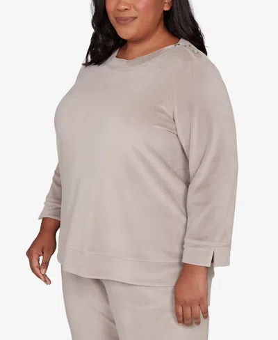 Alfred Dunner Calm Luxe Womens Plus Boat Neck Long Sleeve Sweatshirt In Multi