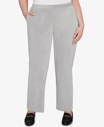 Alfred Dunner Plus Size Stockbridge Pull-on Corduroy Flat Front Short Length Pant In Gray