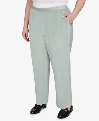 Alfred Dunner Plus Size Stockbridge Pull-on Corduroy Flat Front Short Length Pant In Green