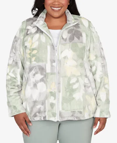 Alfred Dunner Plus Size Stockbridge Leaf Patchwork Cozy Knit Jacket In Multi