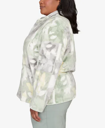 Alfred Dunner Plus Size Stockbridge Leaf Patchwork Cozy Knit Jacket In Multi